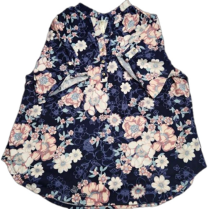 3/$25 Per Seption navy floral short sleeve button pull over blouse size 3x